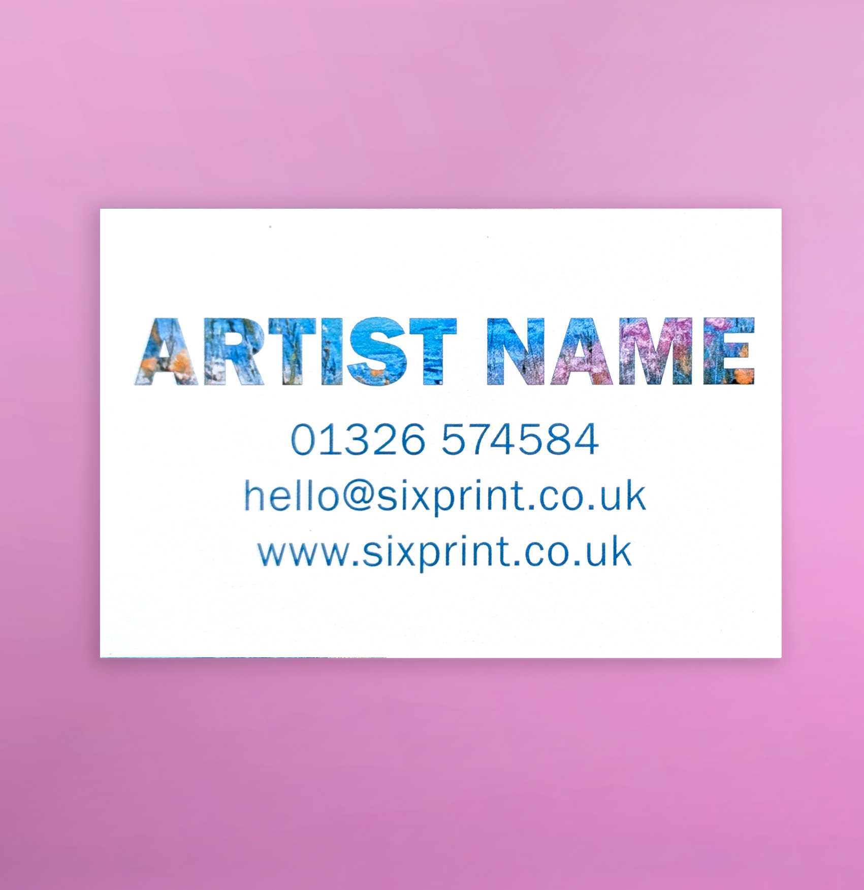 Business card on Bright 350gsm matte card stock