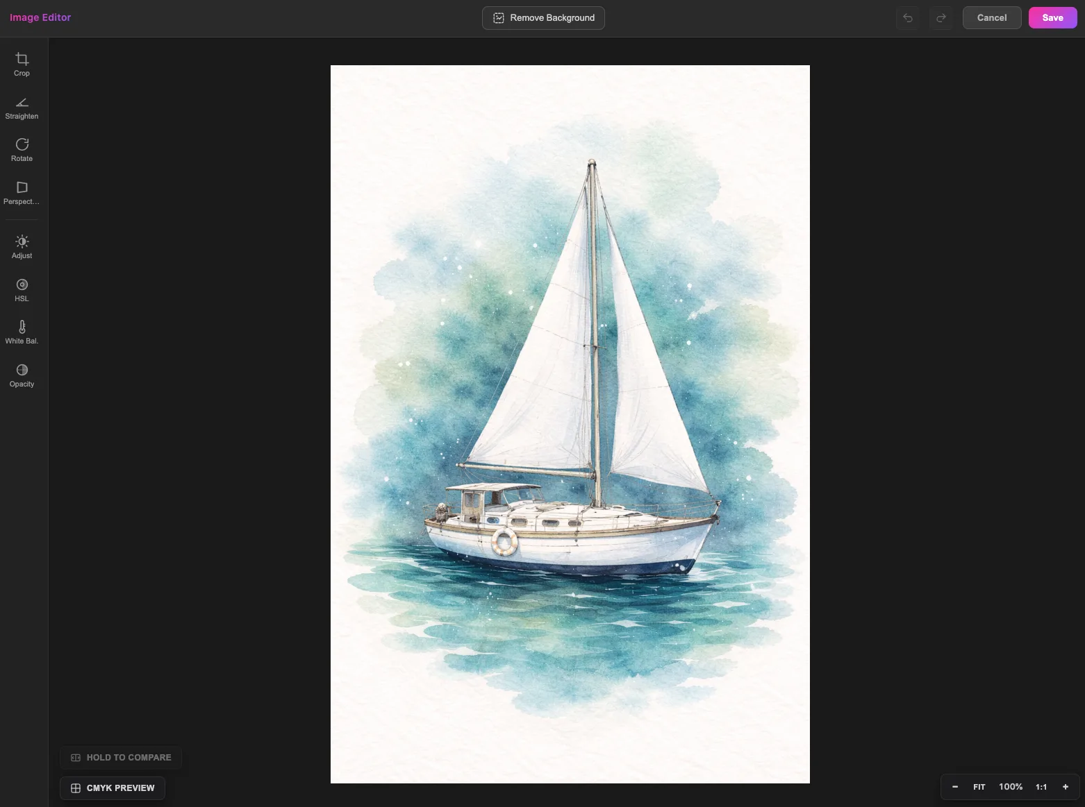 The Sixprint image editor open with editing tools