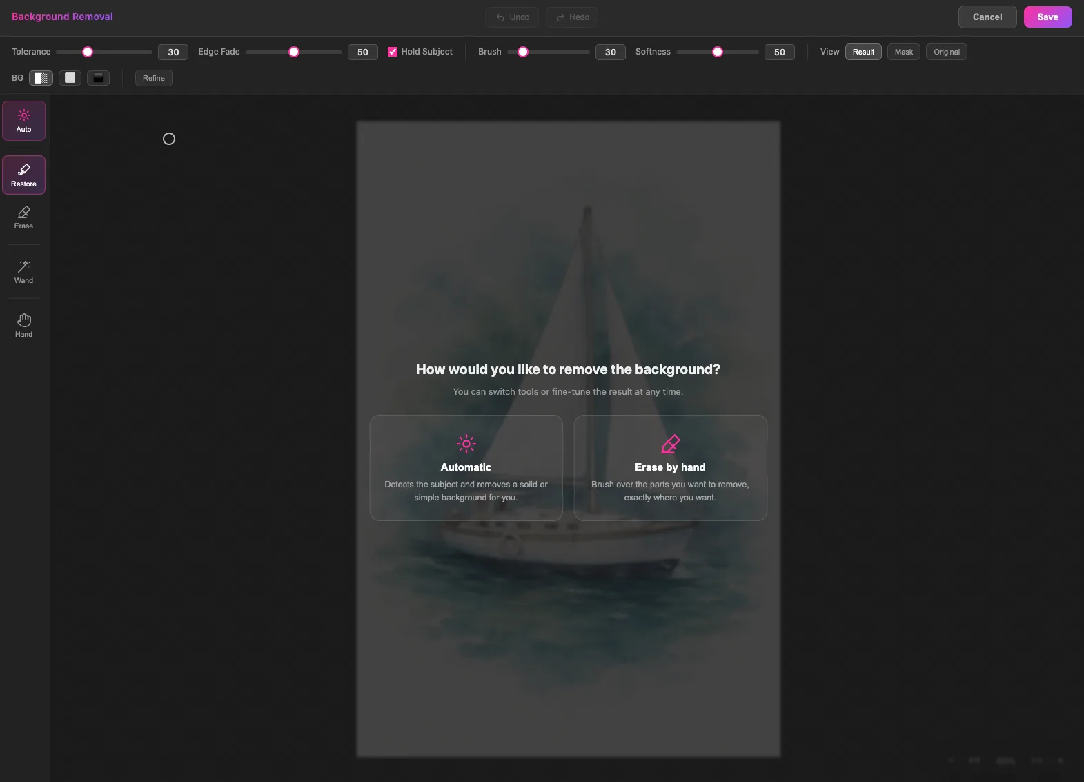 Background Removal button in the image editor