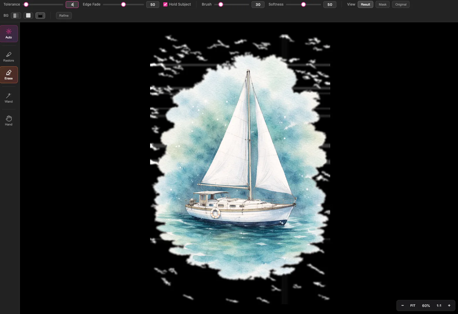 Example of incomplete background removal shown on black