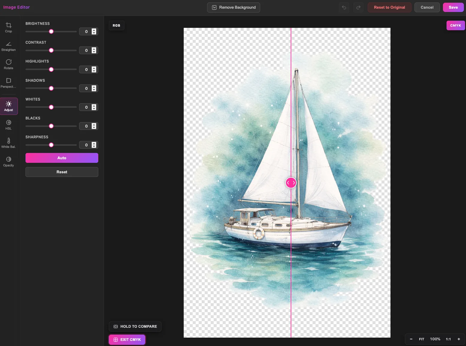 CMYK Compare view showing out-of-gamut colours