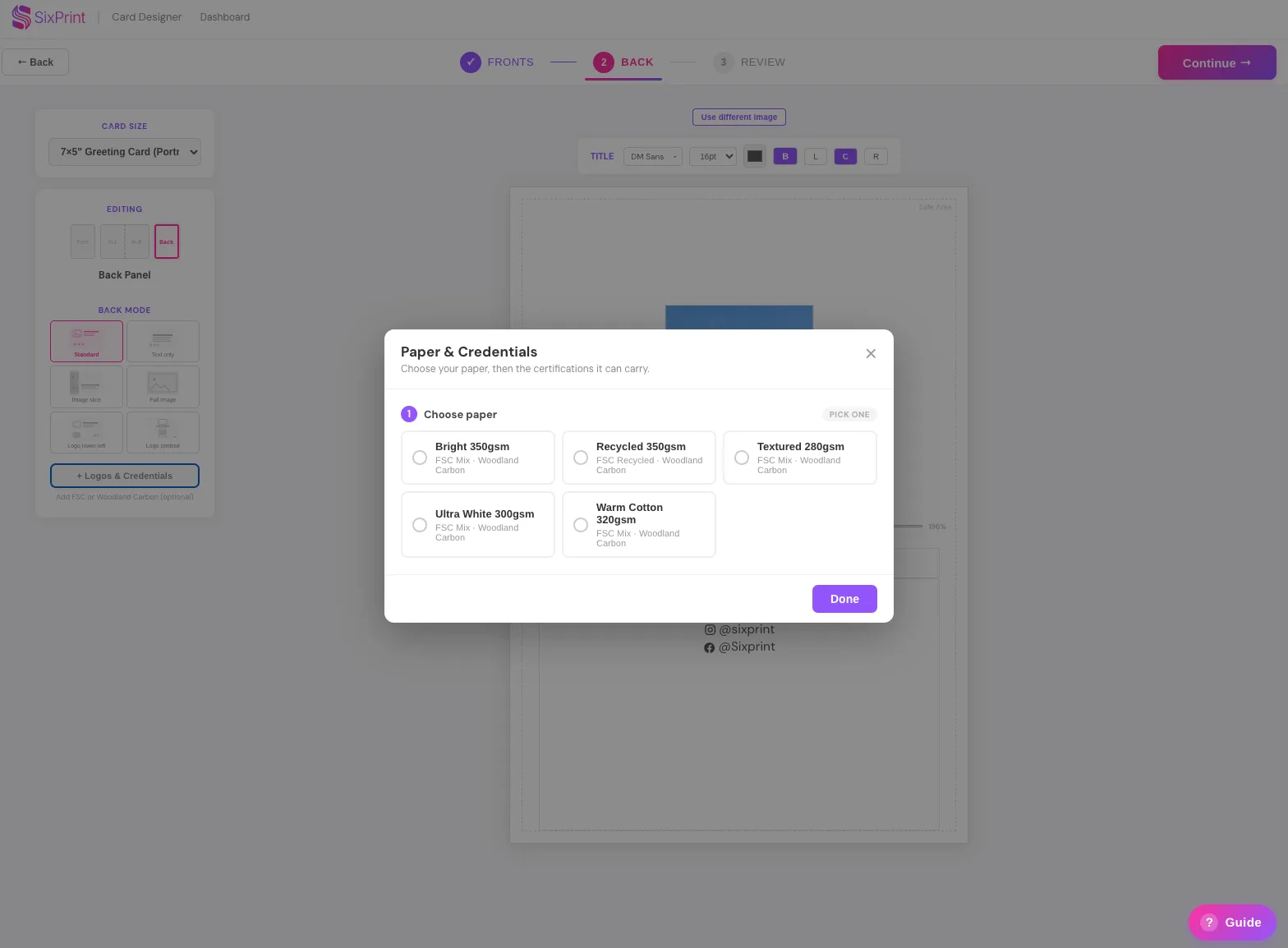 Adding FSC credentials to the back of a greeting card