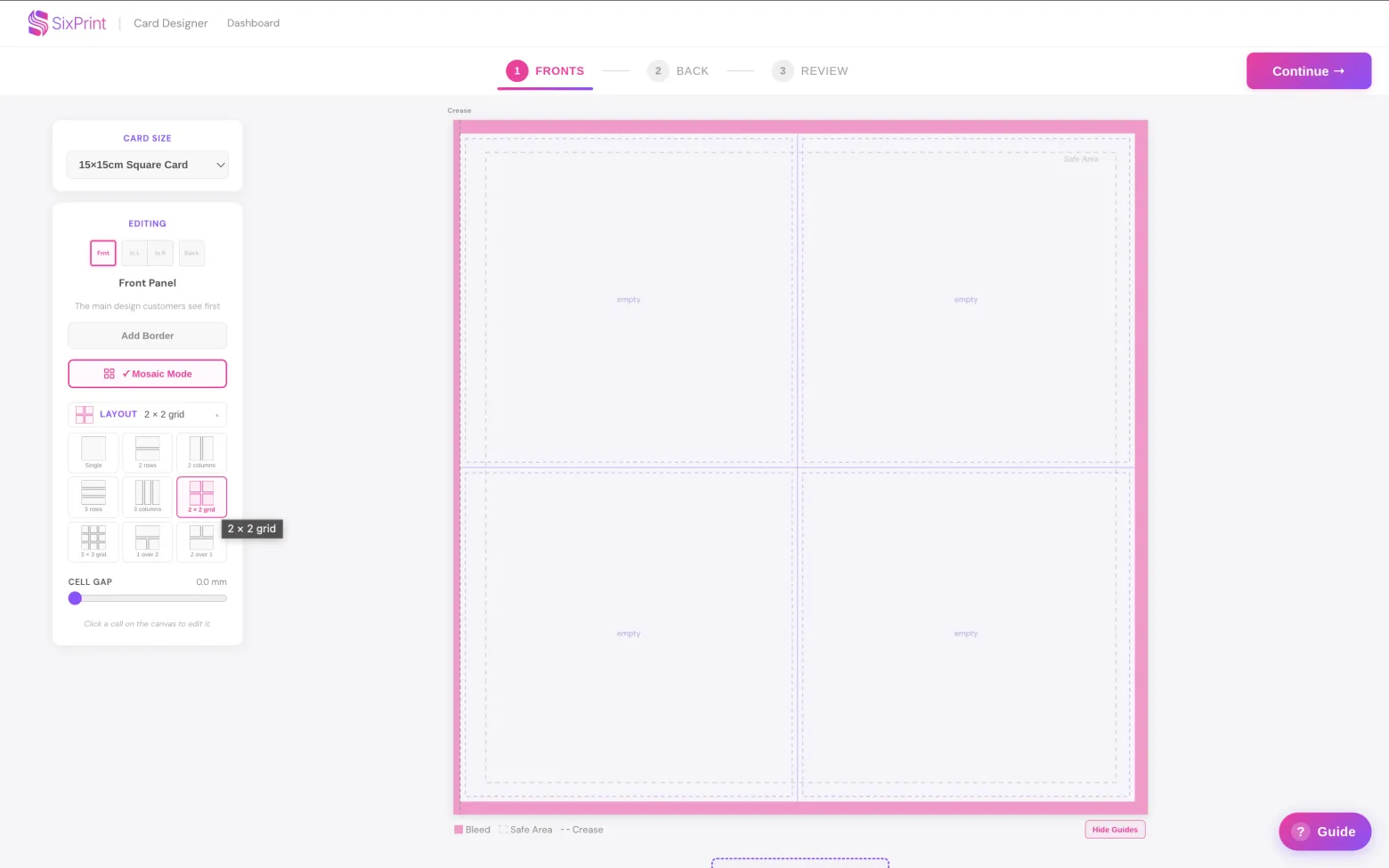 Selecting a Mosaic grid layout in the designer